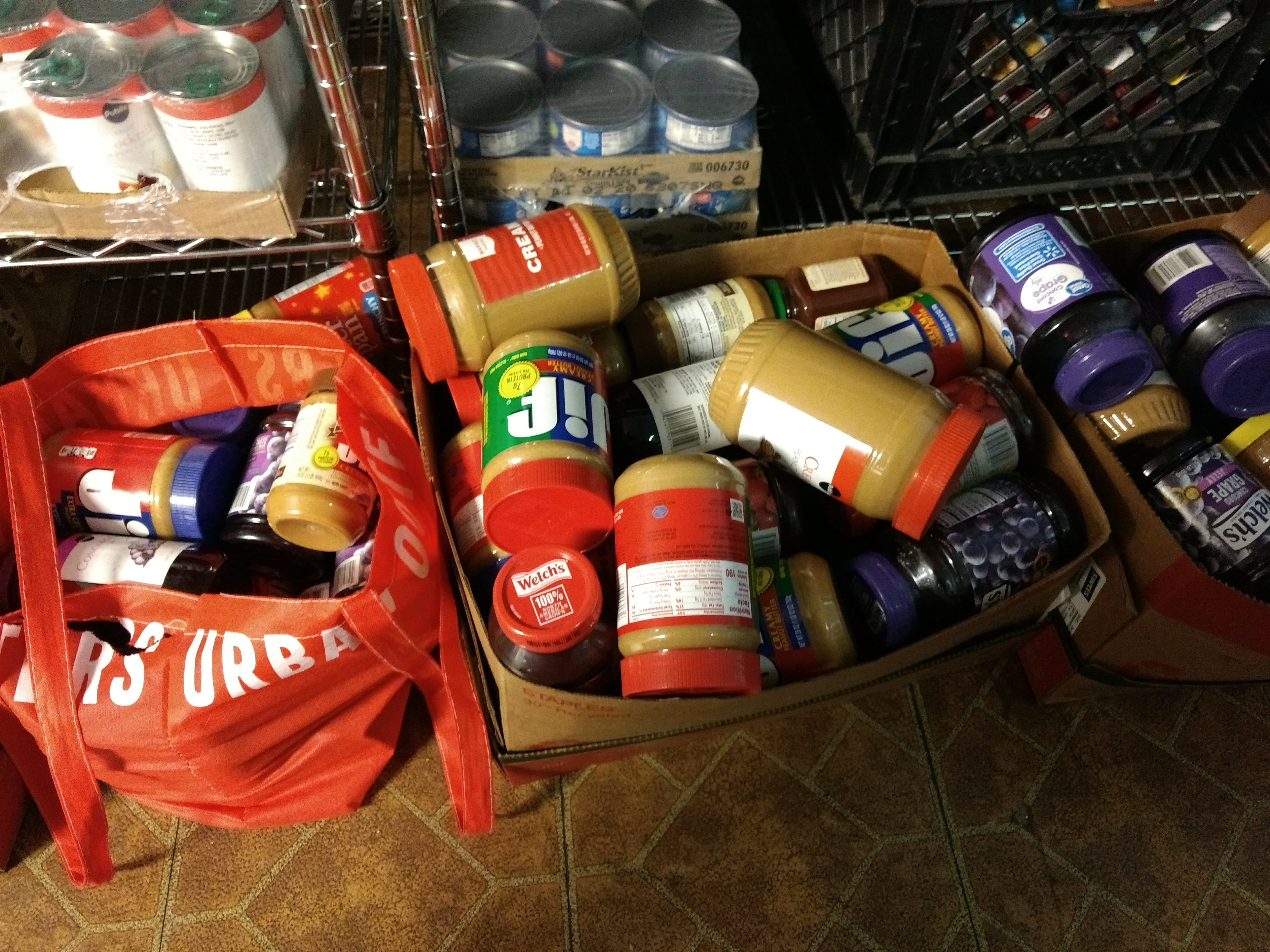 Donated goods for feeding the homeless.