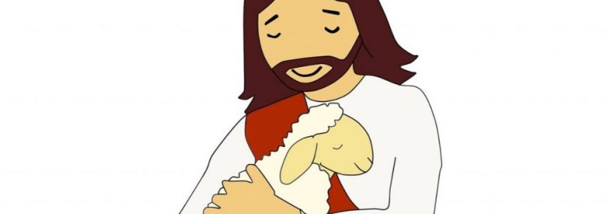 An illustration of Jesus hugging a lost sheep.