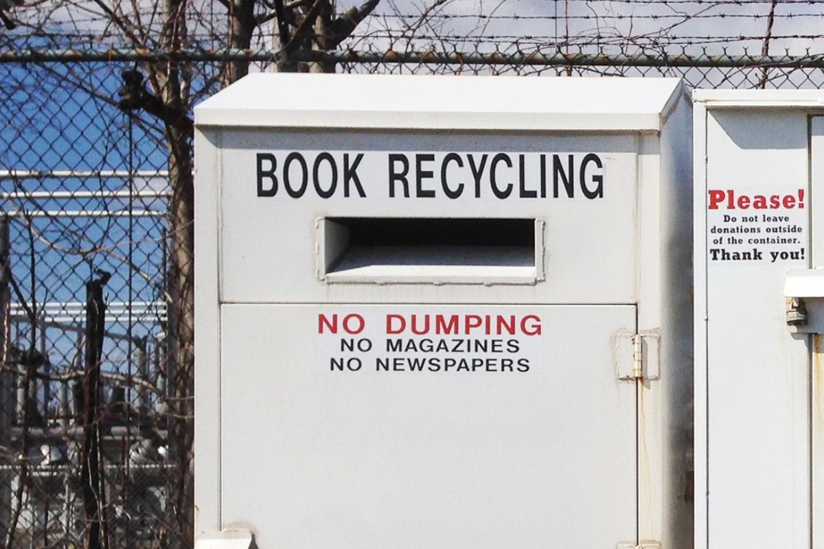 A book donation drop off station.